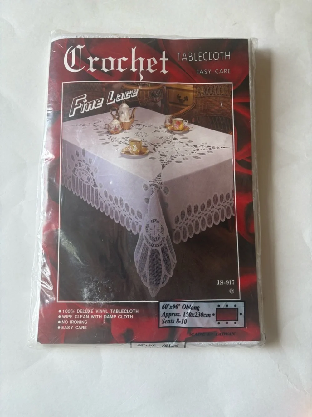 NIP Vintage Fine Lace Crochet 100% Deluxe Vinyl Tablecloth 60X90